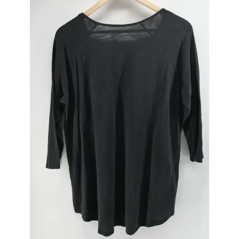 2 Eddie Bauer Modal Tunic Top Crisscross Front 3/4 Sleeve Cotton Black Blue XL - Picture 9 of 13